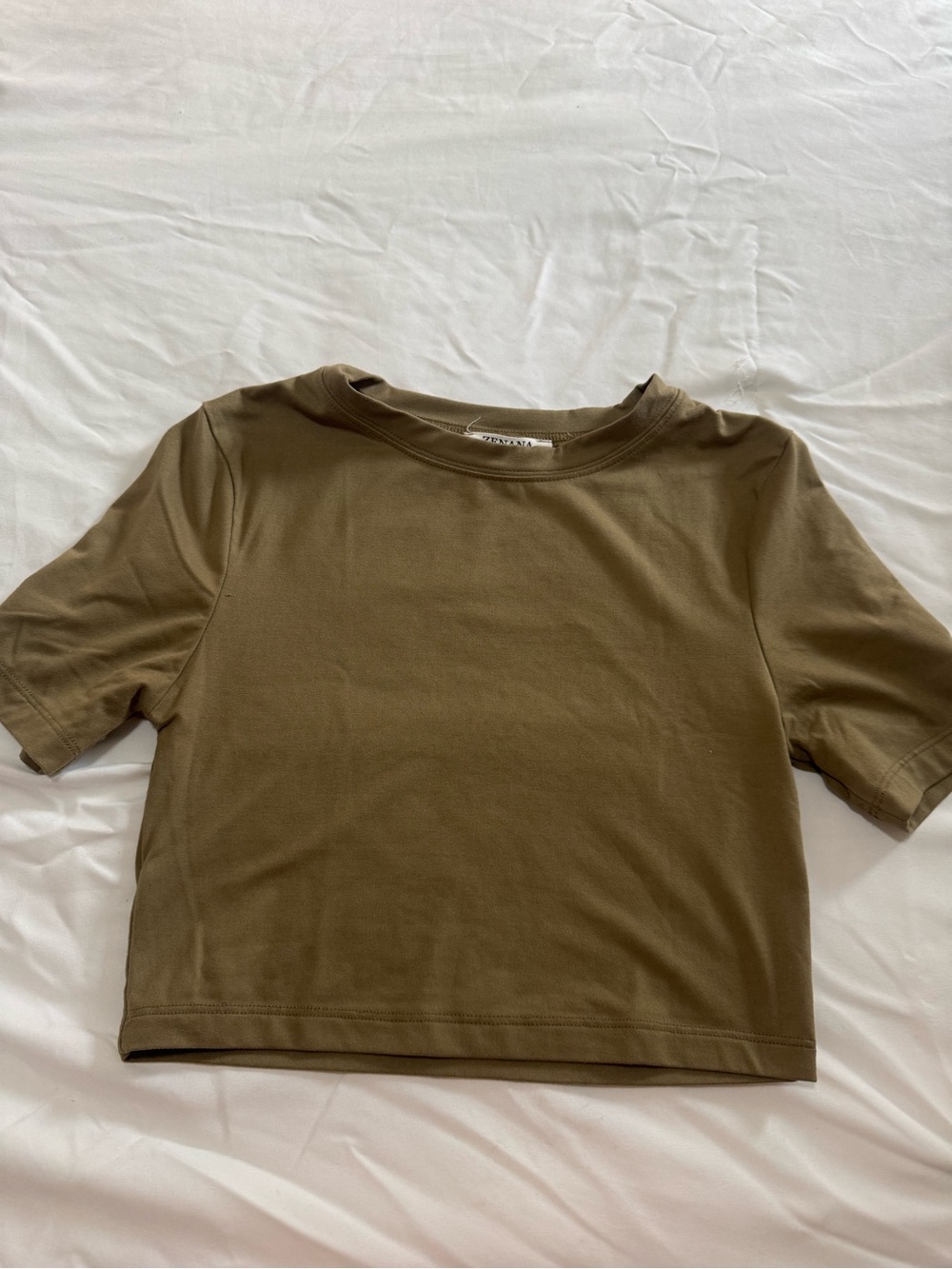 Zenana Outfitters Tan Short Sleeve Tee Cropped